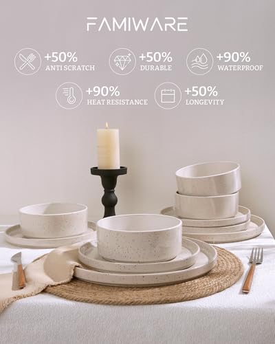 Nebula 16 Piece Dinnerware Set with Pasta Bowls (Creamy White with Colorful Speckles / Service for 4 (Include Pasta Bowls))