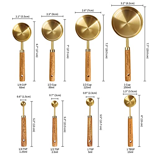 8Pcs Gold Measuring Cups and Spoons Set (Golden)