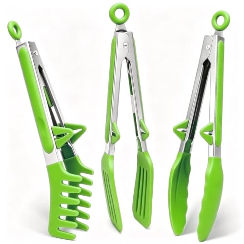 9" Kitchen Tongs for cooking with Silicone Tips (9 Inch / Light Green)