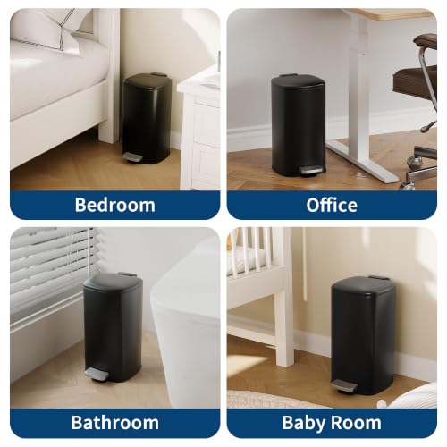 Bathroom Trash Can with Lid (Black / 2.4 gallons)
