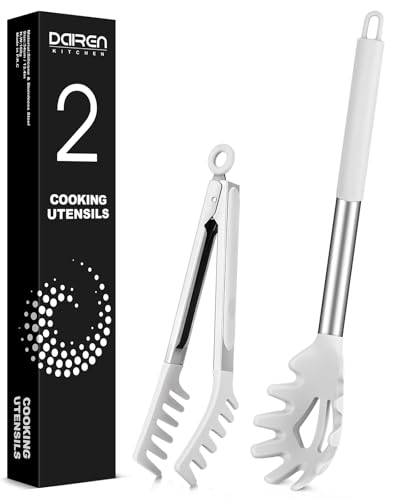Silicone Spaghetti Spoon and Pasta Tong (White)