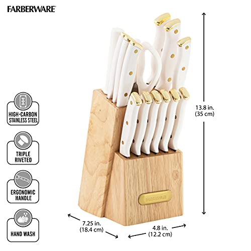 15 Piece Knife Block Set (15-Piece / White and Gold)