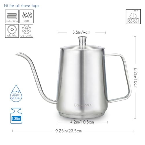 Gooseneck Pour Over Coffee Kettle 30 fl oz Stainless Steel Hand Drip Coffee Pot With Long Narrow Spout (Silver)