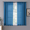 Short Sheer Curtains Linen Textured Bedroom Curtain Sheers Light Filtering Rod Pocket Voile Curtains for Living Room (54"W x 45"L (Pack of 2) / Classic Blue)