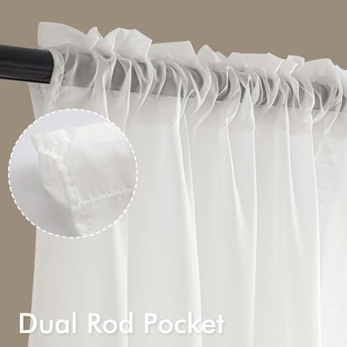 Beige White Sheer Curtains 84 Inches Long 4 Panels 42 x 84 Inches (42"W x 84"L (Pack of 4) / Beige White)