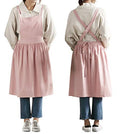 Women Girls Vintage Apron Adjustable Gardening Works Cross Back Cotton (Pink / One Size)