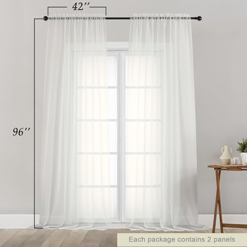 Ivory Sheer Curtains for Bedroom Living Room 96 Inches Long 2 Panels (Ivory / 42"W x 96"L (Pack of 2))