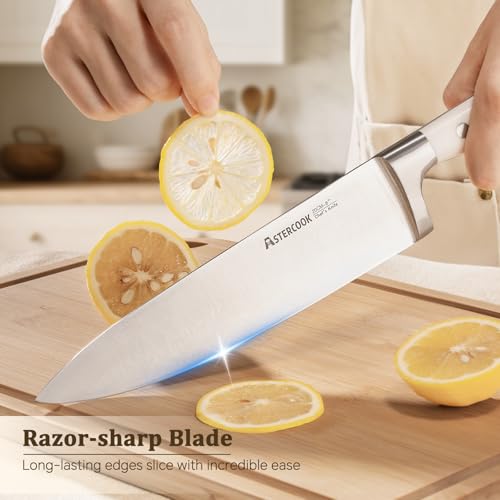 Knife Set Astercook Kitchen Knives Set with Block 12 (Cream White)