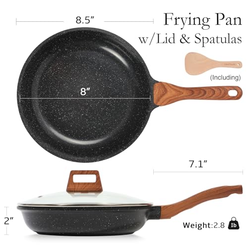 Nonstick Ceramic Frying Pan Skillet with Lid (8" w/Lid / Black)
