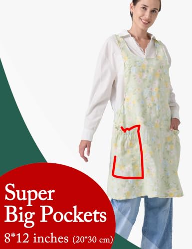 Cozy Adjustable Cross Back Aprons for Women with Pockets Cotton Linen Cooking Kitchen Baking Colorful Flowers (Colorful Flowers)