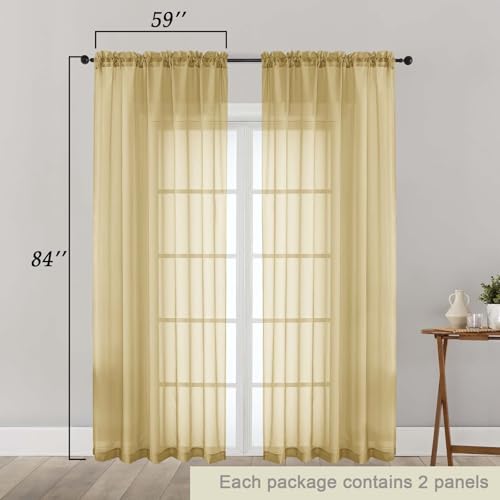 Gold Sheer Curtains 84 Inches Long 2 Panels Set for Bedroom Living Room (Gold / 59"W x 84"L (Pack of 2))