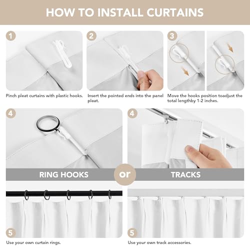Pinch Pleated 100% Blackout Linen Curtains 108 Inch for Bedroom (Cream White/Linen Total Blackout / 40"W x 108"L (Pack of 2))