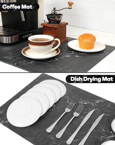 Coffee Mat Quick Dry Absorbent Dish Drying Mat 23.6 x 15.7 in (Marble Black / 15.7" x 23.6")