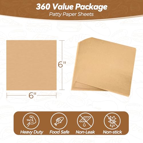 360 Count 6"x 6" Heavy Duty Patty Paper Sheets for Separating Patty (6" x 6")
