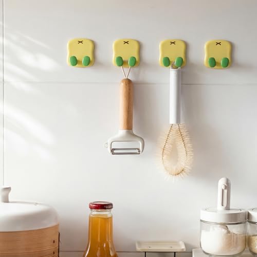 4pcs Waterproof Dopamine Adhesive Wall Hooks (Yellow)