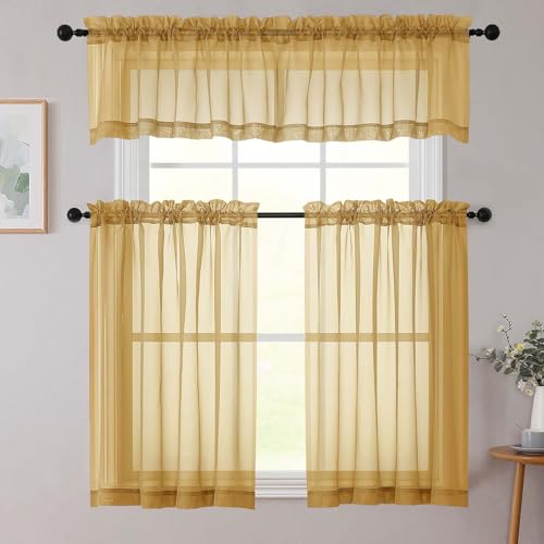 Gold Kitchen Curtains 30 Inch Length Tier 2 PCS (Gold / 42"W x 30"L (Pack of 2))
