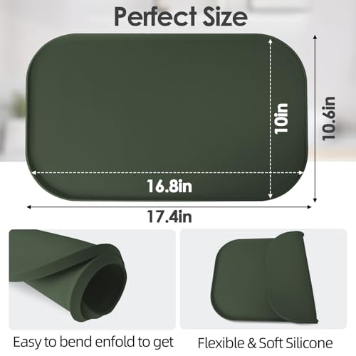 Silicone Coffee Maker Mat with Lip for Countertops 17.4''x10.6'' Dark Green (Dark Olive / 17.4'' x 10.6'')