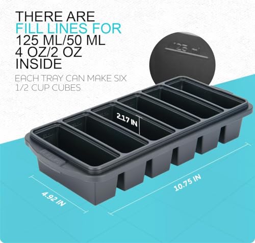Silicone Freezer Tray With Lid (1 Cup and 1/2 Cup Grey)