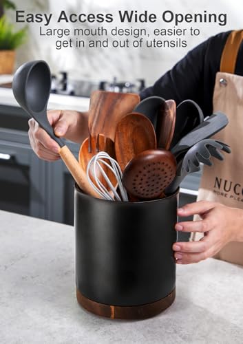 Ceramic Rotating Kitchen Utensil Holder for Countertop (Stone Black)