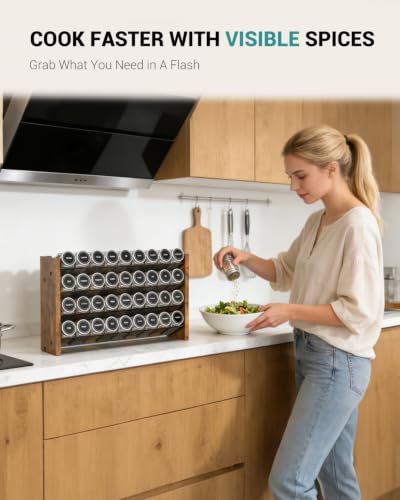 Spice Rack Organizer with 36 Glass Jars (With 36 Jars, 17.2"W × 9.4"H)