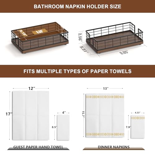 Guest Towel Holder Tray for Bathroom (Black/Walnut / 9.06 x 5.51 x 2.56 inches)