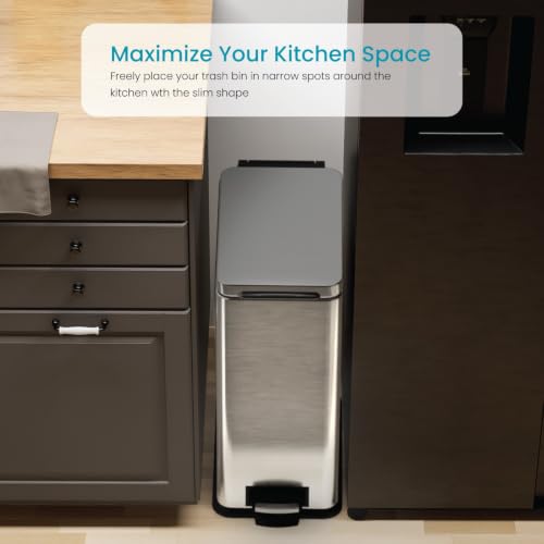 8 Gallon Kitchen Trash Can with Slim Fit Design (Silver / Solid)