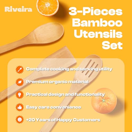 Bamboo Wooden Spoons for Cooking 3 (Bamboo Natural / Set of 3)