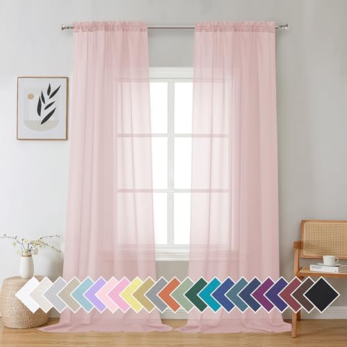 Blush Pink Sheer Curtains 90 Inches Long 2 Panels Set (42"W x 90"L (Pack of 2) / Blush Pink)