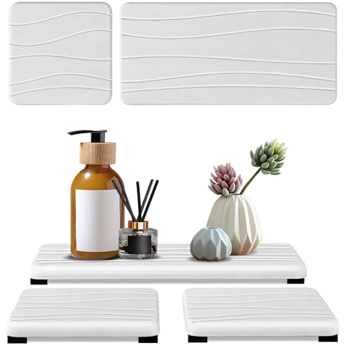 3PCS Water Absorbing Stone Tray (1pcs 21×10cm + 2pcs 10×10cm White Wave)