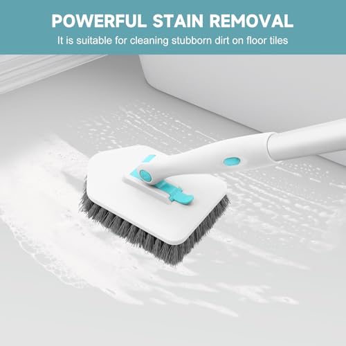 Shower Scrubber with Long Handle (Blue White / 2 pads)