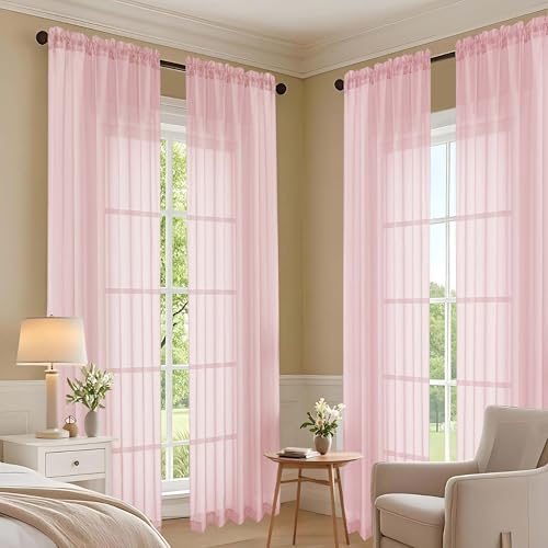 Blush Pink Sheer Curtains 63 Inches Long 2 Panels Set (Blush Pink / 59"W x 63"L (Pack of 2))
