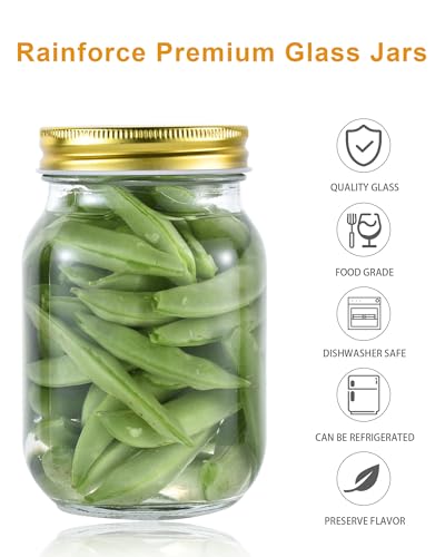 16 oz Mason Jars with Gold Lids 15 Pack Pint Glass Canning Jars (Gold Lids / 16oz-15pack)