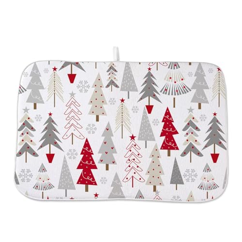 Christmas Decor Dish Drying Mat 18 x 24 inch Geometric Colorful Christmas Tree Pine Trees Decorative Drying Mats Microfiber Absorbent Dish Washable Draining Mat for Kitchen Counter (24" x 24" / Christmas1)