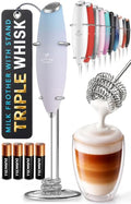 Powerful Milk Frother Wand With Duracell Batteries (Cloud / Triple Whisk + Batteries)
