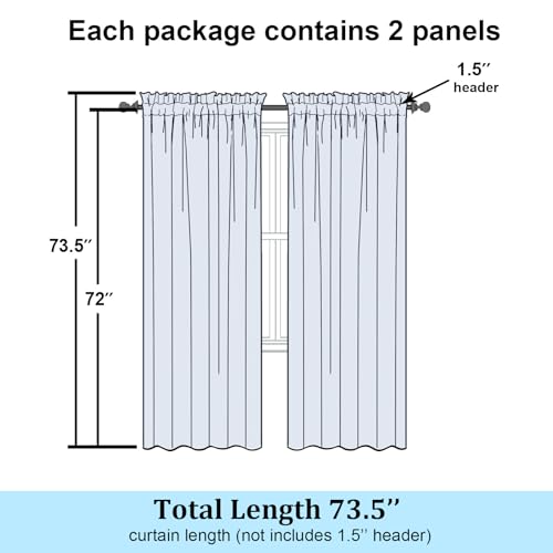 Lime Sheer Curtains 72 Inches Long 2 Panels for Living Room (Lime / 42"W x 72"L (Pack of 2))