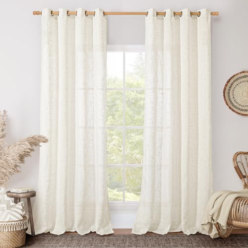86 Inch Length Cream Semi Sheer Linen Curtains for Living Room (52"W x 86"L (Pack of 2) / Cream)