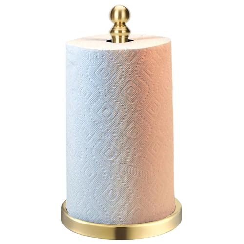 Gold Paper Towel Holder Countertop with Weighted Stainless Steel Base (Gold)