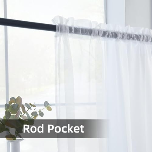 Solid Sheer Rod Pocket Curtain Voile Draperies 2 Panels White Beige Black Grey Coffee 60 Inch Width 108 Inch Long 1 Pair for Kitchen Bedroom Children Living Room Yard (White / 60"W x 108"L (Pack of 2))