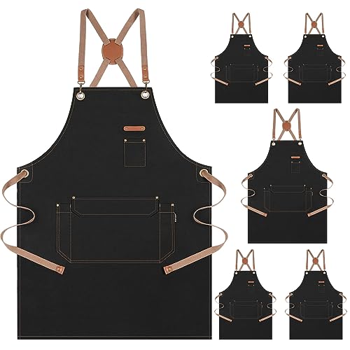 Chef Apron Men Women (Black, 6 Pack)