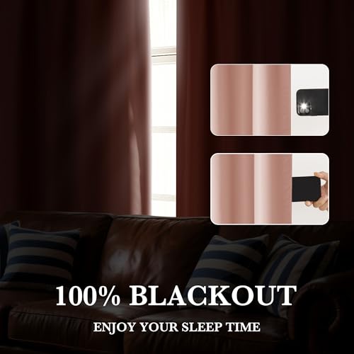 100% Blackout Short Curtains for Small Window (100% Blackout - Peach Pink / 52"W x 36"L (Pack of 2))