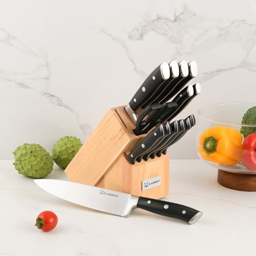 15 Piece German Steel Kitchen Knife Set with Block (15 pieces / NaturalBlack)