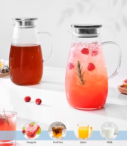 64oz Glass Borosilicate Pitcher with Lid and Handle for Fridge (64 Ounces)