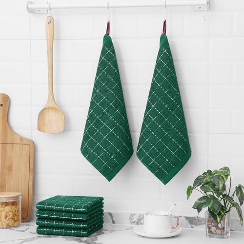 100% Cotton Terry Kitchen Dish Cloths (Dark Green / 12 X 12 - 6 Pack)