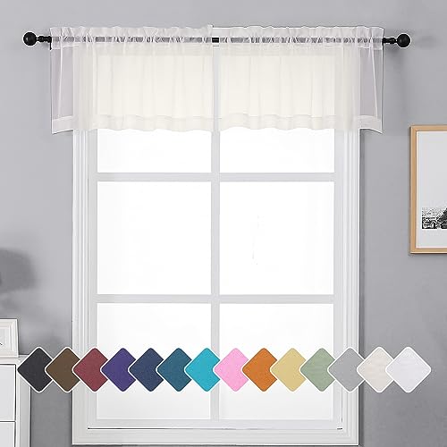 Sheer Window Valance Curtains (Ivory / 42"W x 14"L (Pack of 2))