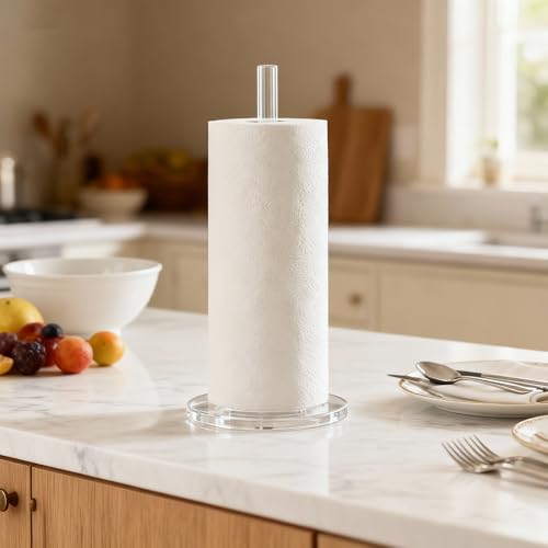 Paper Towel Holder Countertop Clear Acrylic 5.9" Diameter Thickening Sturdy Base (Clear)