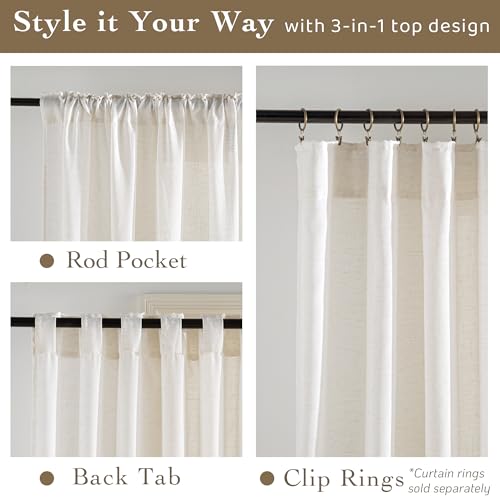 Extra Long Linen Curtains for Dining Room 120 inches Long (Ivory / 52"W x 120"L (Pack of 2))