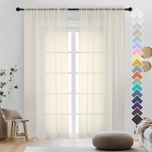 Cream Sheer Curtains 96 Inches Long 2 Panels (Cream / 42"W x 96"L (Pack of 2))