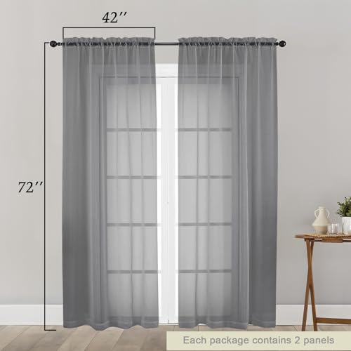 Grey Sheer Curtain for Bedroom Living Room 72 Inches Long 2 Panels Set (Grey / 42"W x 72"L (Pack of 2))