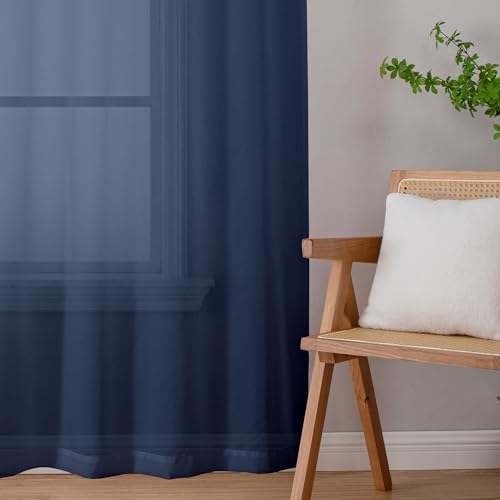 Navy Blue Sheer Curtains 72 Inches Long 2 Panels (Navy Blue / 40"W x 72"L (Pack of 2))