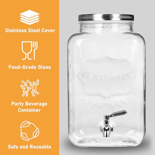 2 Gallon Glass Drinks Dispenser for Parties (2 Gallon without Stand)